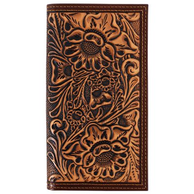 JUSTIN GENUINE LEATHER RODEO WALLET TAN FLORAL TOOLING