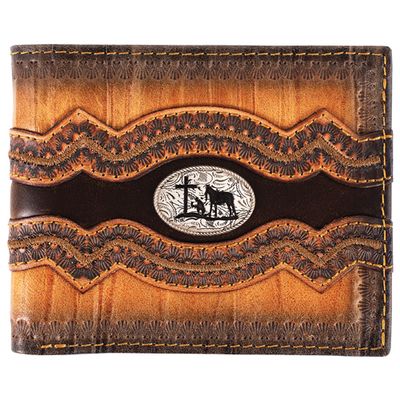 JUSTIN GENUINE LEATHER BIFOLD WALLET TEXTURED W/PRAYING COWBOY