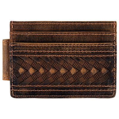 JUSTIN GENUINE OILED LEATHER SLIM CARD WALLET SOUTHWESTERN EMBOSS