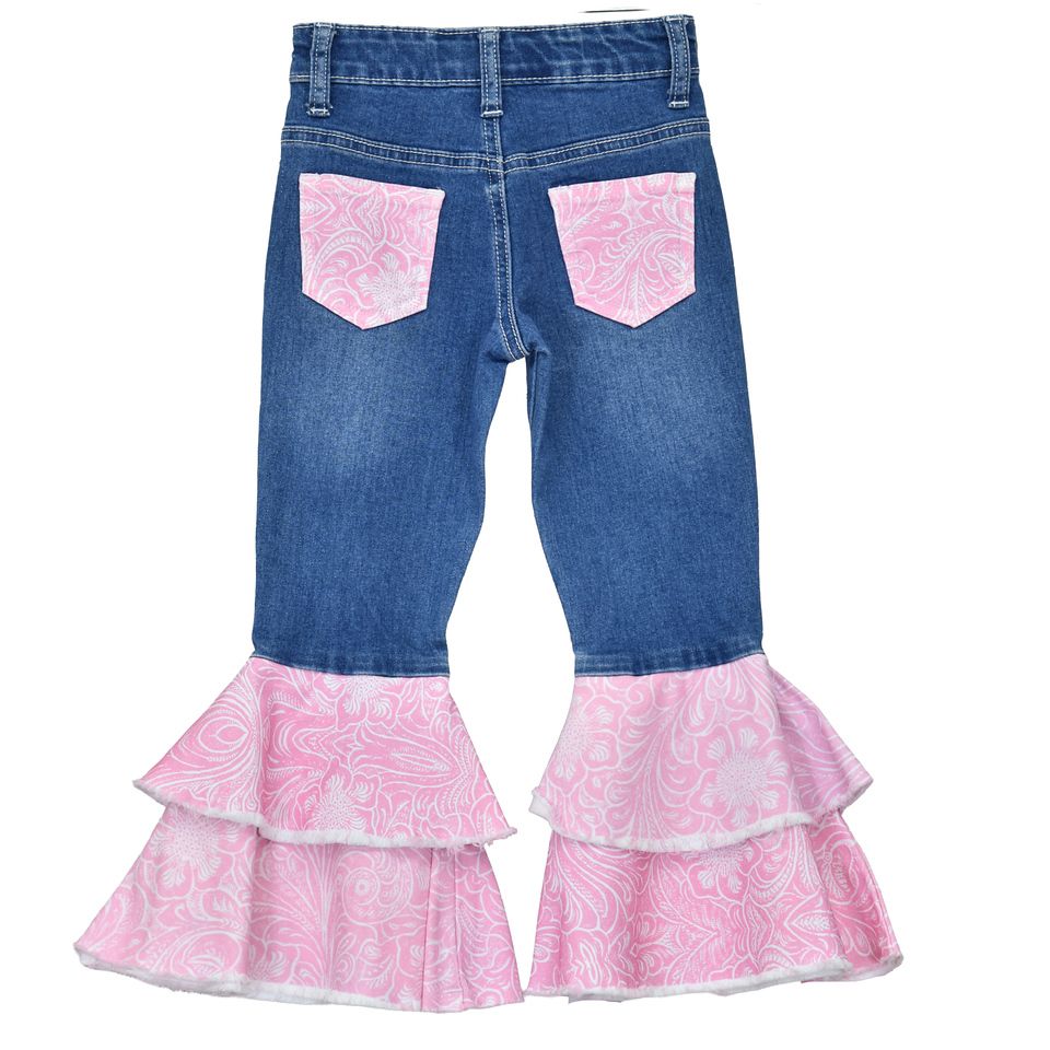 COWGIRL HARDWARE TOOLED FLORAL DOUBLE RUFFLE JEAN