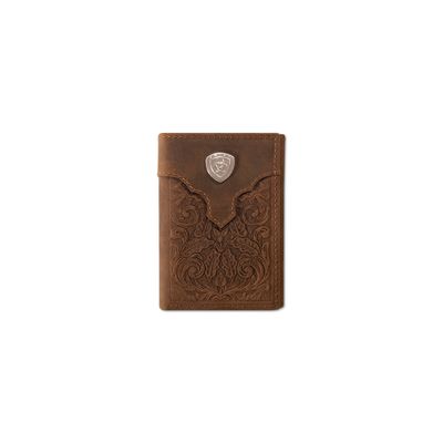 ARIAT SCROLL EMBOSSED TRIFOLD WALLET