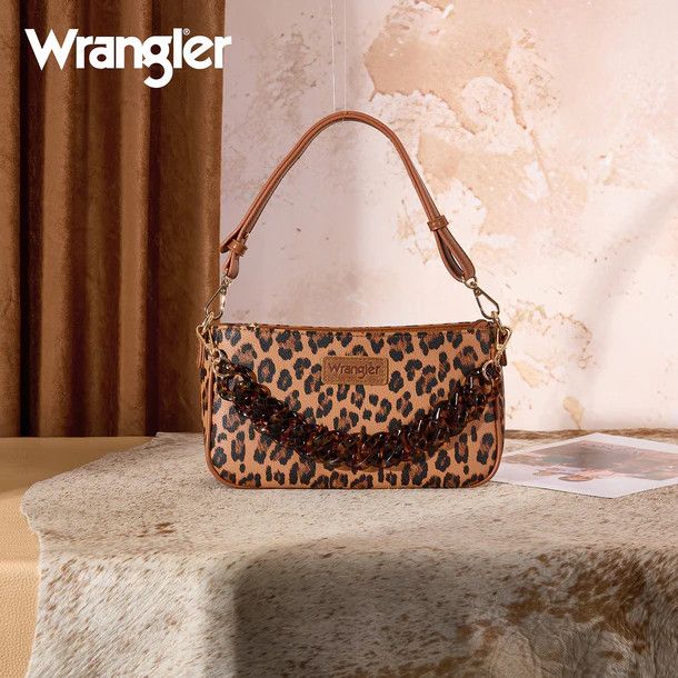 WRANGLER WESTERN LEOPARD SHOULDER BAG, Color: BROWN