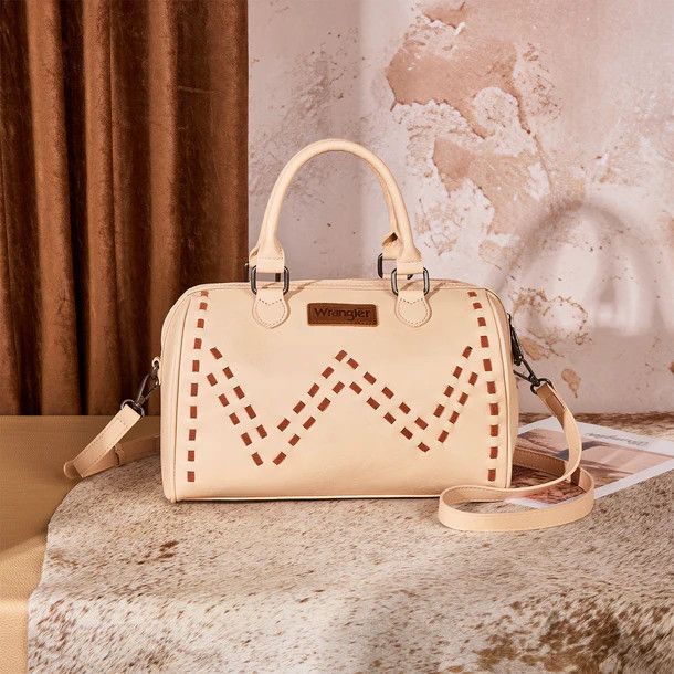 WRANGLER STITCH DETAIL BARREL SATCHEL/CROSSBODY, Color: TAN