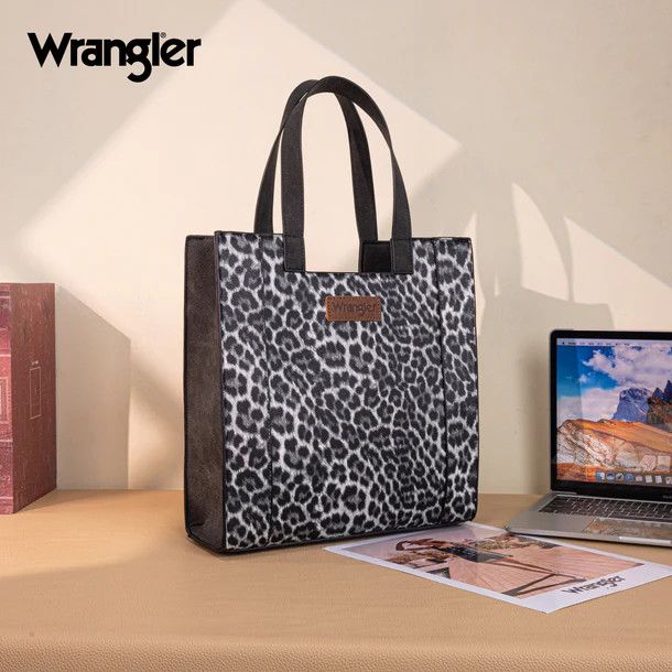 WRANGLER LEOPARD TOTE BAG, Color: BLACK