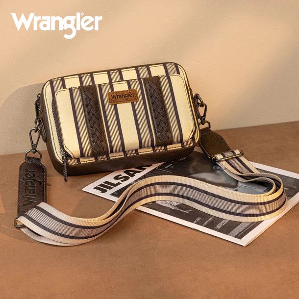 WRANGLER STRIPE CROSSBODY PURSE W/WALLET COMPARTMENT, Color: COFFEE