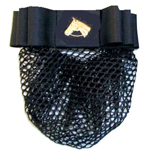 INTREPID BLACK SATIN RIBBON SHOW BOW W/GOLD PLATED HORSEHEAD