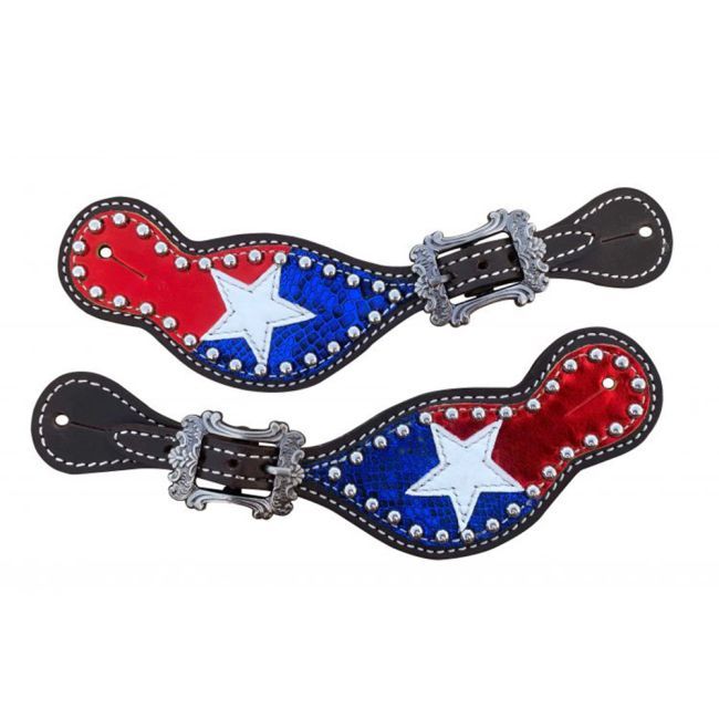 SHOWMAN RED, WHITE AND BLUE SPUR STRAPS, LADIES