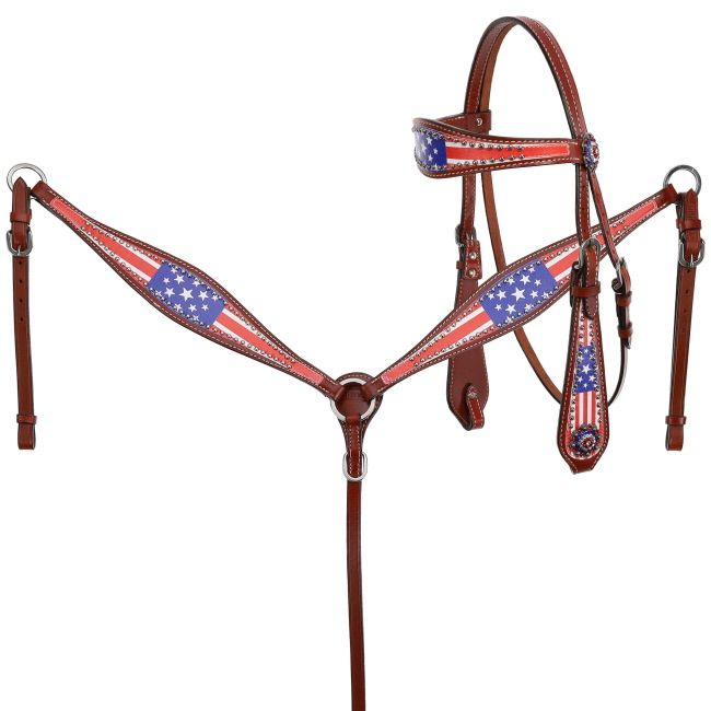 SHOWMAN AMERICAN PATRIOT BROWBAND HEADSTALL &amp; BREAST COLLAR SET