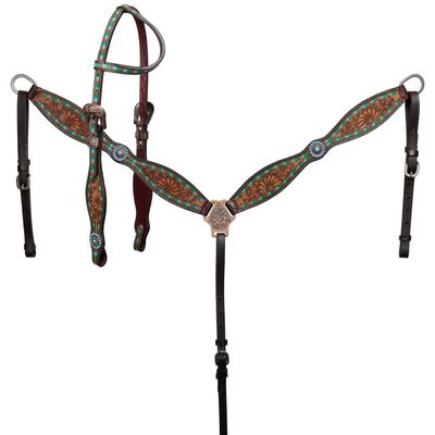 SHOWMAN DESERT BLOOM ONE EAR HEADSTALL AND BREAST COLLAR SET