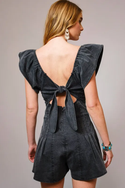 BLUE B RILEY RUFFLE SLEEVE DENIM ROMPER