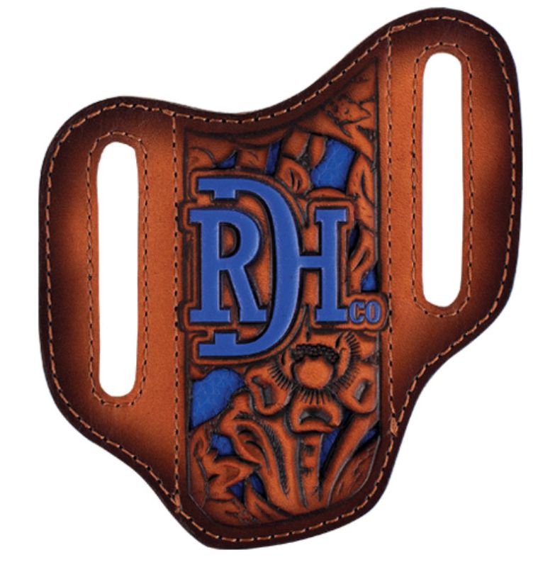 RED DIRT HAT CO. PANCAKE KNIFE SHEATH TOOLED W/ COBALT INLAY