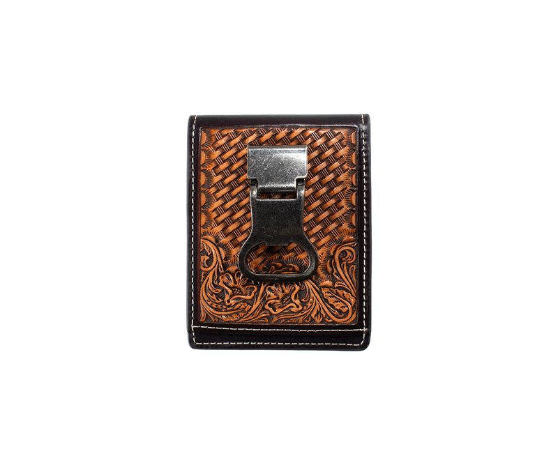 NOCONA BASKETWEAVE FLORAL MONEY CLIP WALLET