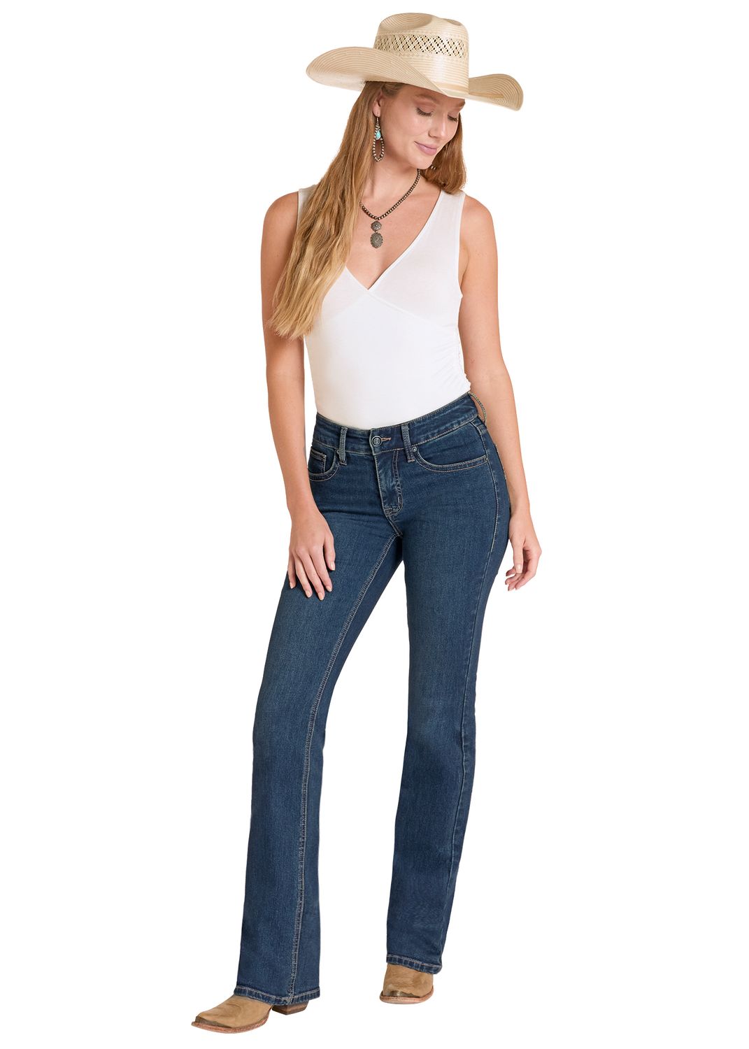 ROCK &amp; ROLL TURQUOISE BOOTSTITCH MIDRISE BOOTCUT JEAN