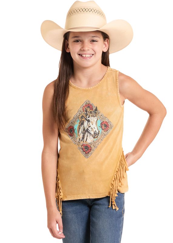 ROCK &amp; ROLL HORSE GOLD FRINGE TANK