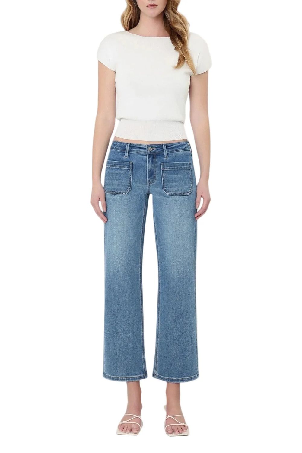 VERVET MID RISE PATCH POCKET SLIM CROP JEAN