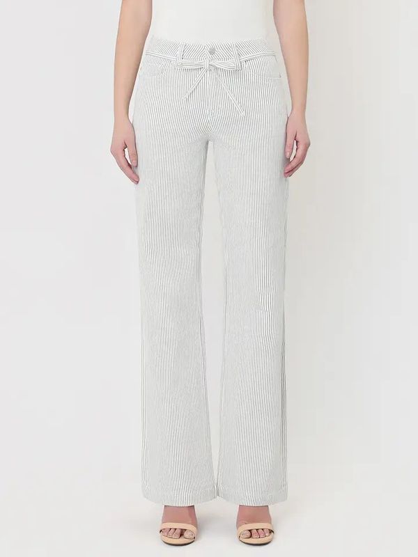 VERVET HIGH RISE WAIST TIE STRIPED FLARE JEAN