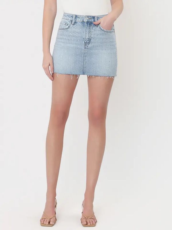VERVET MID RISE RHINESTONE EMBELLISHED MINI SKIRT
