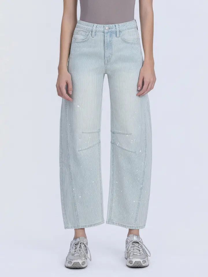 VERVET HIGH RISE STRIPED PAIN SPLASH BARREL JEAN