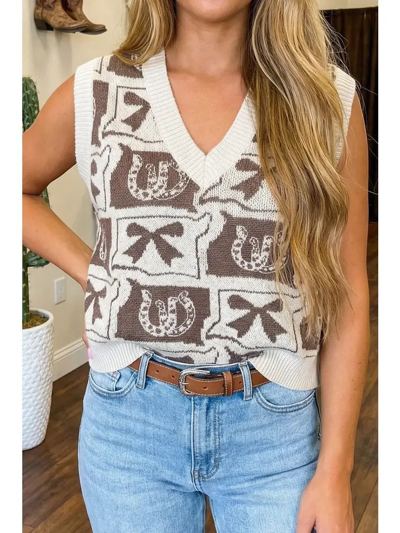 HORSESHOE BOW V NECK SWEATER VEST