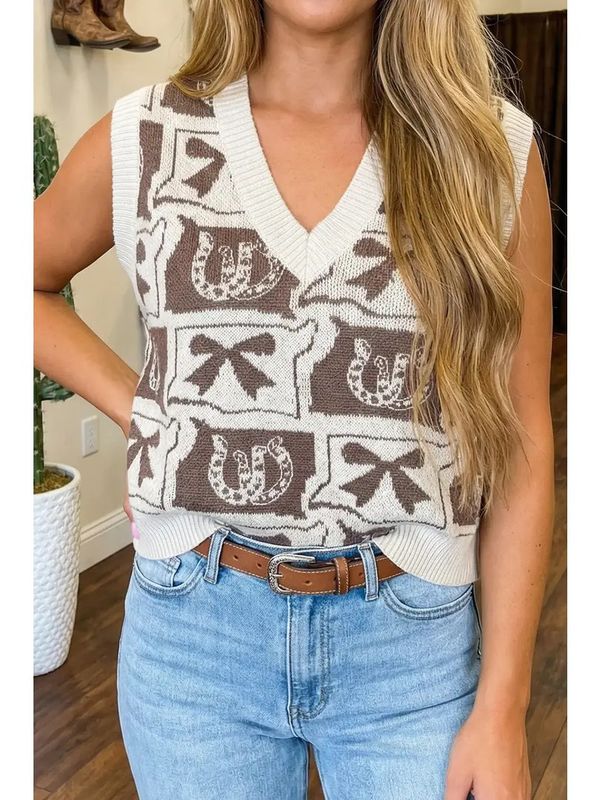 HORSESHOE BOW V NECK SWEATER VEST