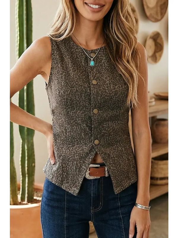 LEOPARD SLIM DENIM VEST