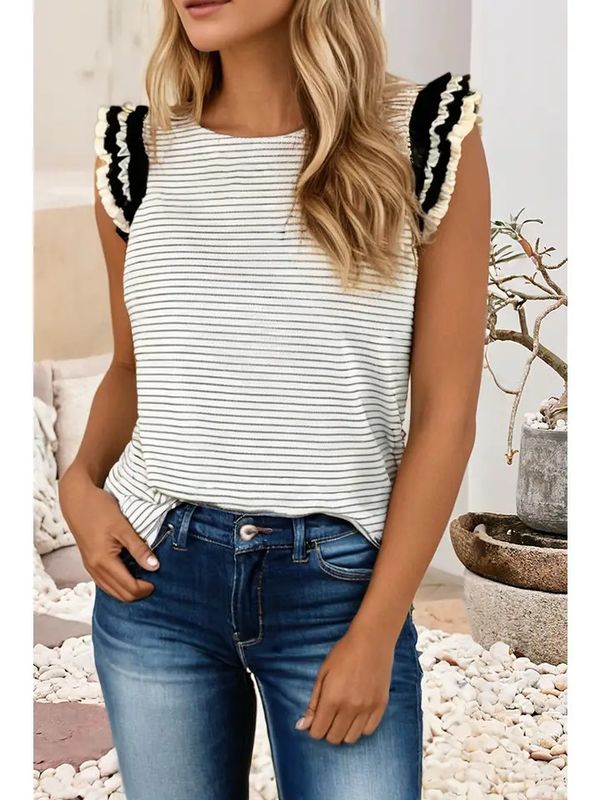 STRIPE RUFFLE TRIM TANK