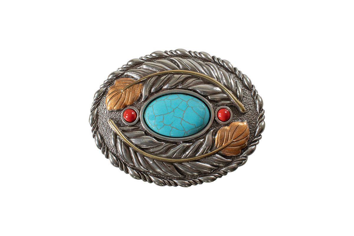 BLAZIN' ROXX OVAL TURQUOISE STONE FEATHER BUCKLE