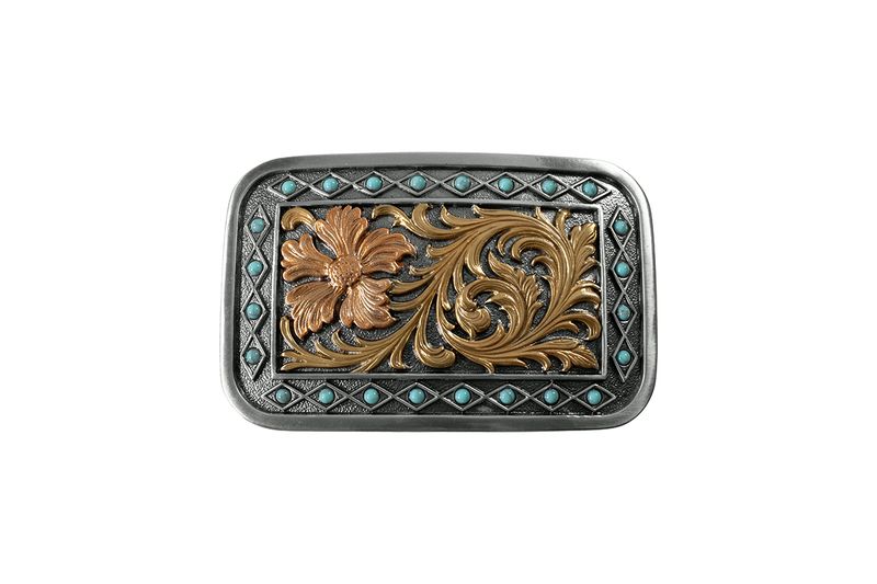 BLAZIN' ROXX RECTANGLE TURQUOISE FLOWER BUCKLE