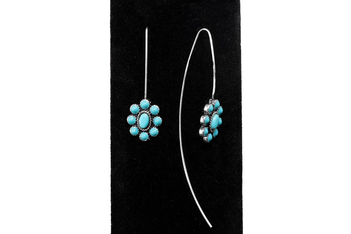 SILVER STRIKE TURQUOISE FLOWER EARRINGS