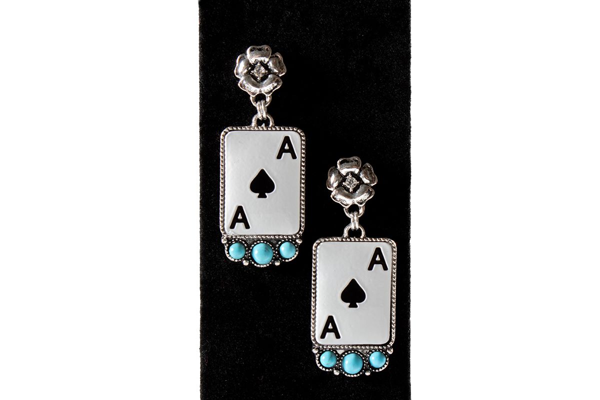 SILVER STRIKE ACE CARD EARRINGS