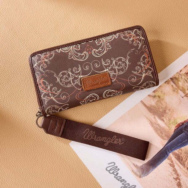WRANGLER SCROLL PRINT ZIP AROUND WALLET