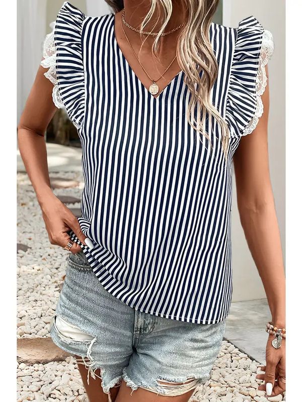 STRIPE RUFFLE SLEEVE TOP