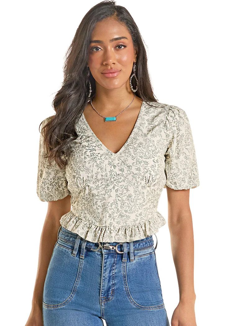 ROCK &amp; ROLL FLORAL SMOCKED PEPLUM TOP