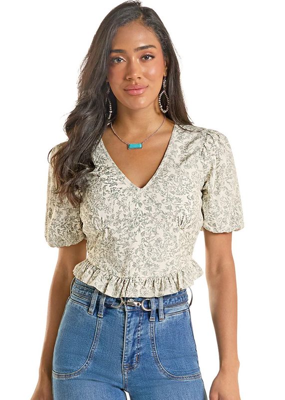ROCK &amp; ROLL FLORAL SMOCKED PEPLUM TOP