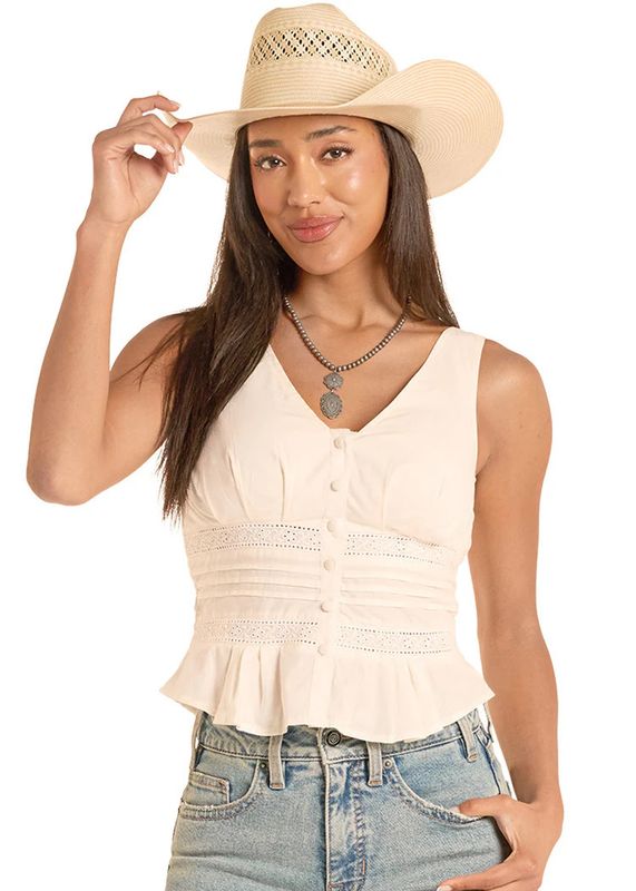 ROCK &amp; ROLL EYELET INSET TANK