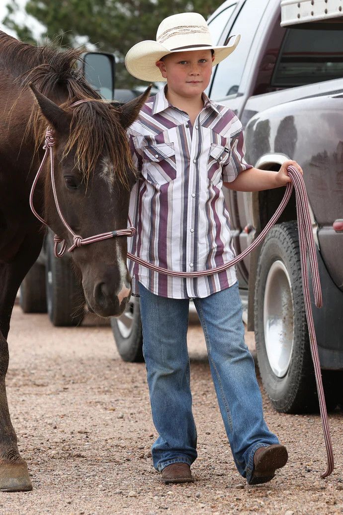 CINCH STRIPED SHORT SLEEVE SNAP SHIRT