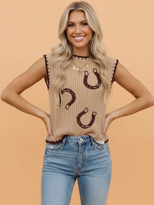 WESTERN HORSESHOE KNIT SWEATER TOP