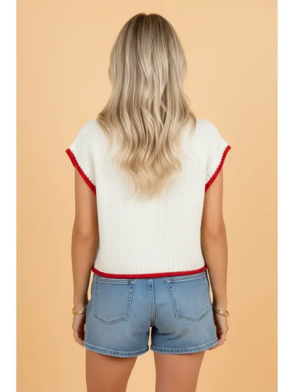 USA FLAG CROPPED SHORT SLEEVE SWEATER