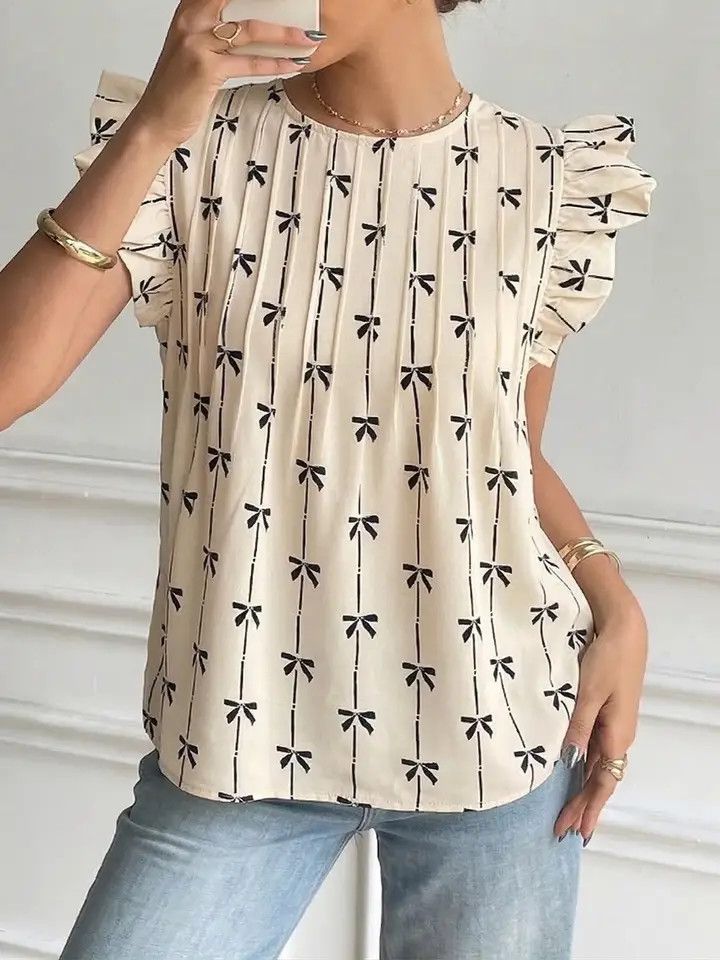 RETRO BOW FLUTTER SLEEVE TOP
