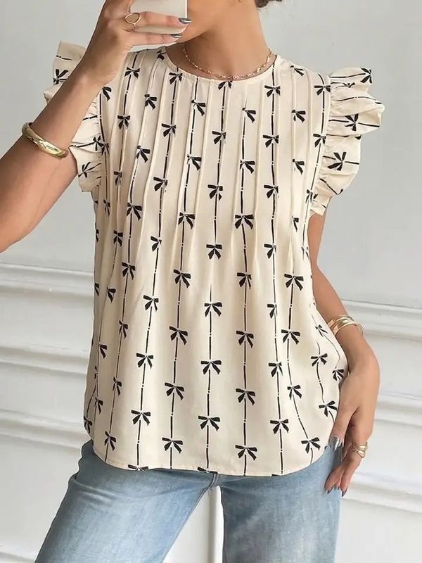 RETRO BOW FLUTTER SLEEVE TOP