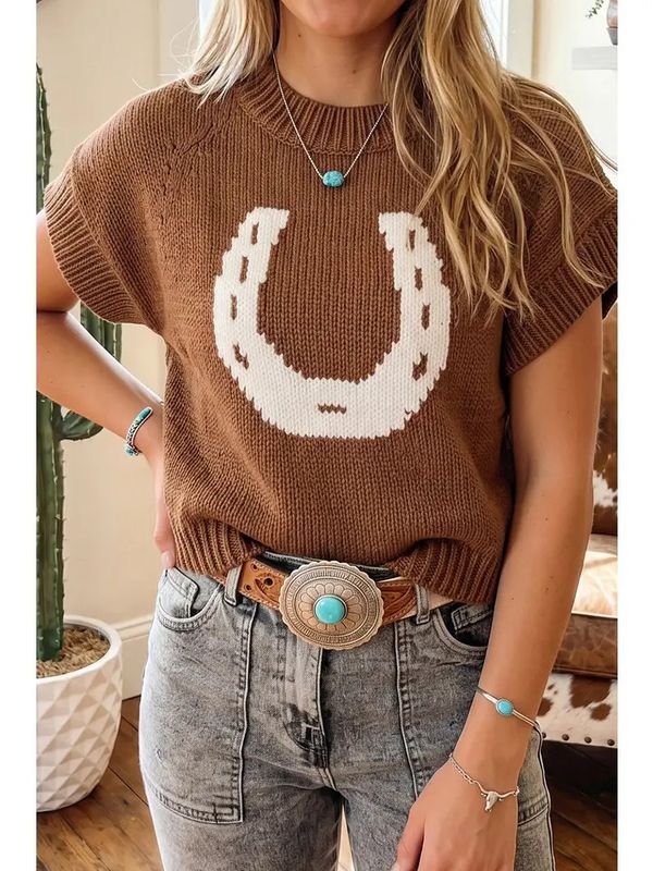 WESTERN ROUND NECK HORSESHOE TOP