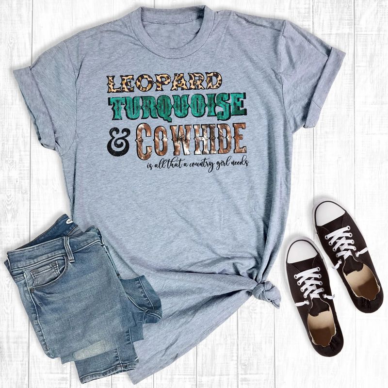 LEOPARD TURQUOISE COWHIDE TEE