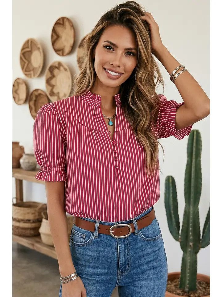 WESTERN STRIPED SHORT SLEEVE TOP