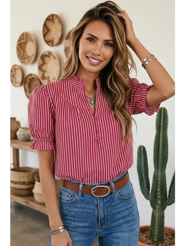 WESTERN STRIPED SHORT SLEEVE TOP