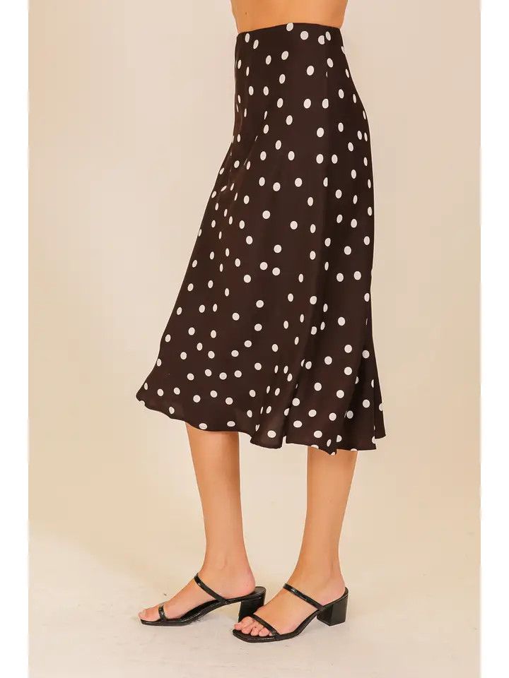 Polka Dot Satin Midi Skirt