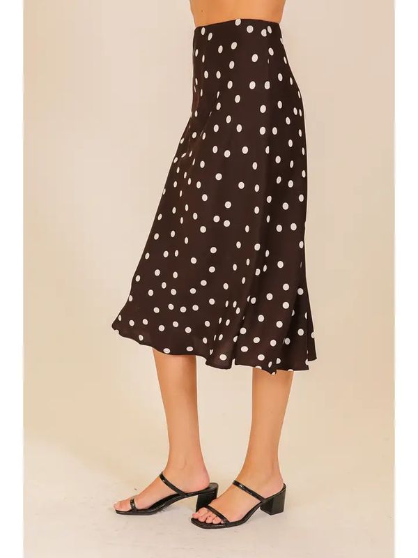 Polka Dot Satin Midi Skirt