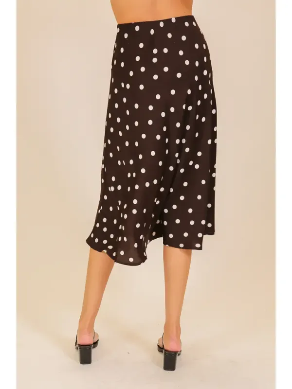 Polka Dot Satin Midi Skirt