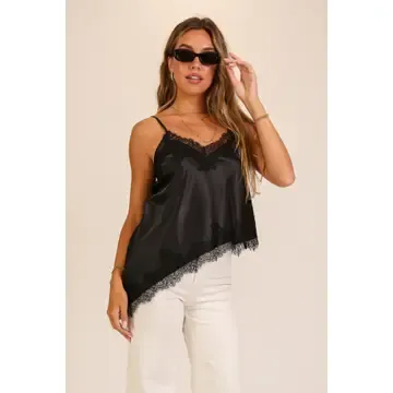 Lace Asymmetrical Satin Camisole