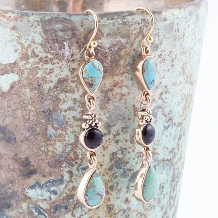 Barcelona Turquoise Onyx Linear Drop Earrings