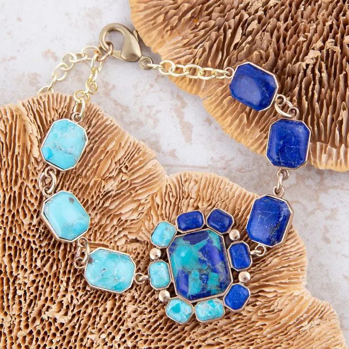 Blue Lapis and Turquoise Golden Bracelet
